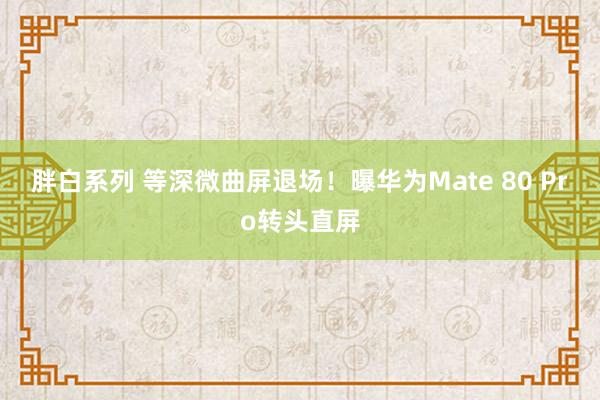 胖白系列 等深微曲屏退场！曝华为Mate 80 Pro转头直屏