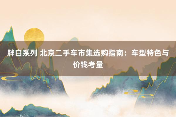胖白系列 北京二手车市集选购指南：车型特色与价钱考量