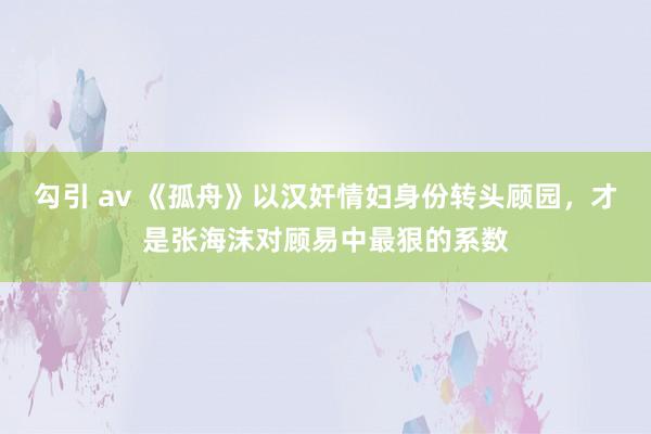 勾引 av 《孤舟》以汉奸情妇身份转头顾园，才是张海沫对顾易中最狠的系数